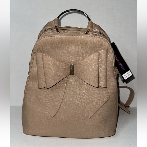 NWT Crossi Jasmine Ring Double Bow Backpack Beige Pebbled Faux Leather - Picture 1 of 3